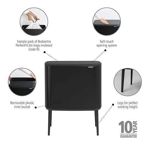 Miniatura 2 de Brabantia Bo - Cubo de basura  1 cubo interior de 9.5 galones (negro mate) cubo de basura para reciclaje, compartimento extraíble