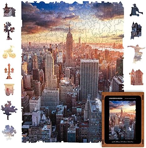 UNIDRAGON Original Wooden Jigsaw Puzzles - City Morning New-York, 250 pcs, Medium 12.2"x9", Beautiful Gift Package, Unique Shape Best Gift for Adults and Kids