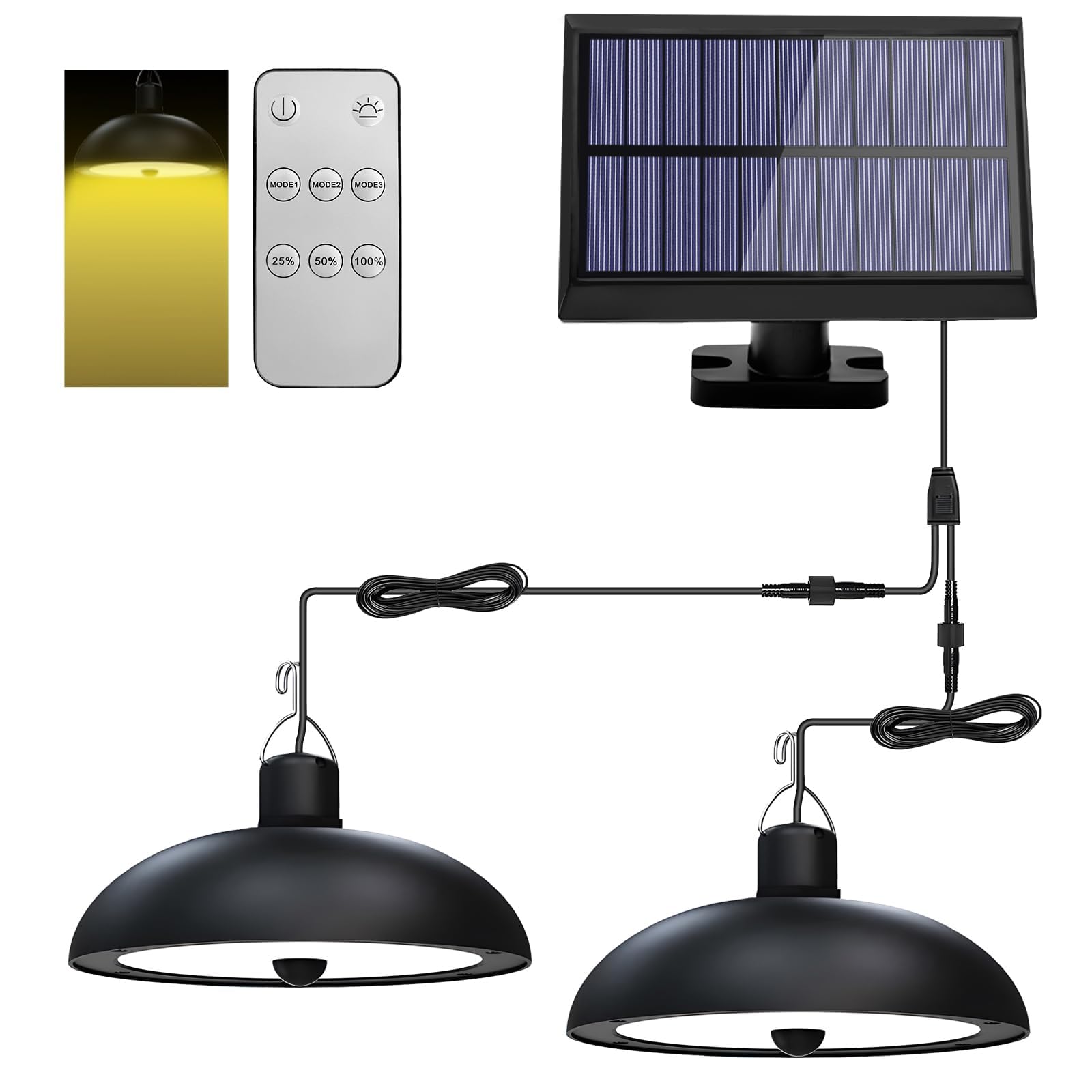 Joollurm Solar Shed Lights, 78LED Solar Pendant Light Dimmable/Daytime On Mode with Remote Control, Waterproof