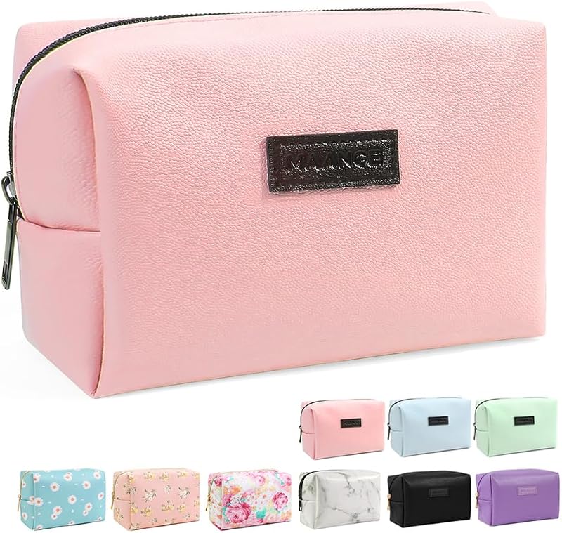 Necessaire de maquiagem MAANGE em couro sintético, rosa, com zíper, Pacote com 1