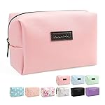 MAANGE Small Makeup Bag For Purse, Travel Cosmetic Bag Makeup Pouch PU Leather Portable Versatile Zipper Pouch For Women (Pink)