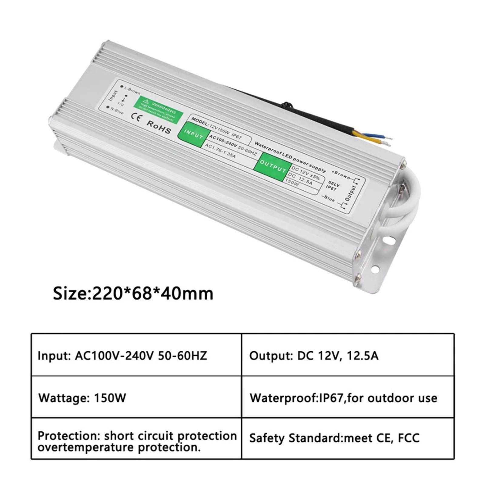 1 Uds. Transformador de iluminación LED, Fuente de alimentación 12V 24V, Controlador LED de 12V, 12 Uds. Transformador Impermeable de Tira de luz IP67 de 24V voltios(60W,12V)