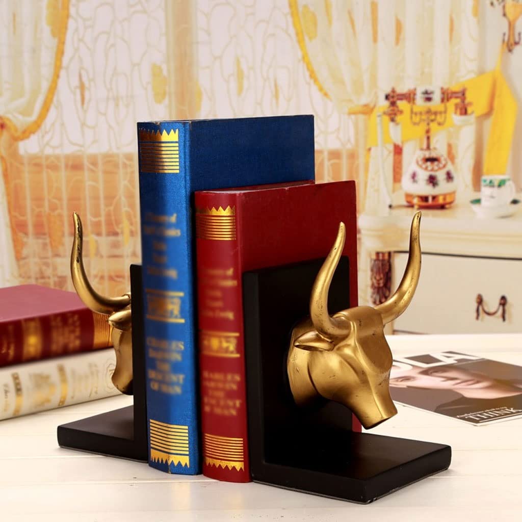 Buchstütze Nordic Bull Head Bookends Harzbuch endet Retro Bookend Craft Office Study Desktop Kunst Ornamente Dekoration Geschenk Schreibtisch Dekorative