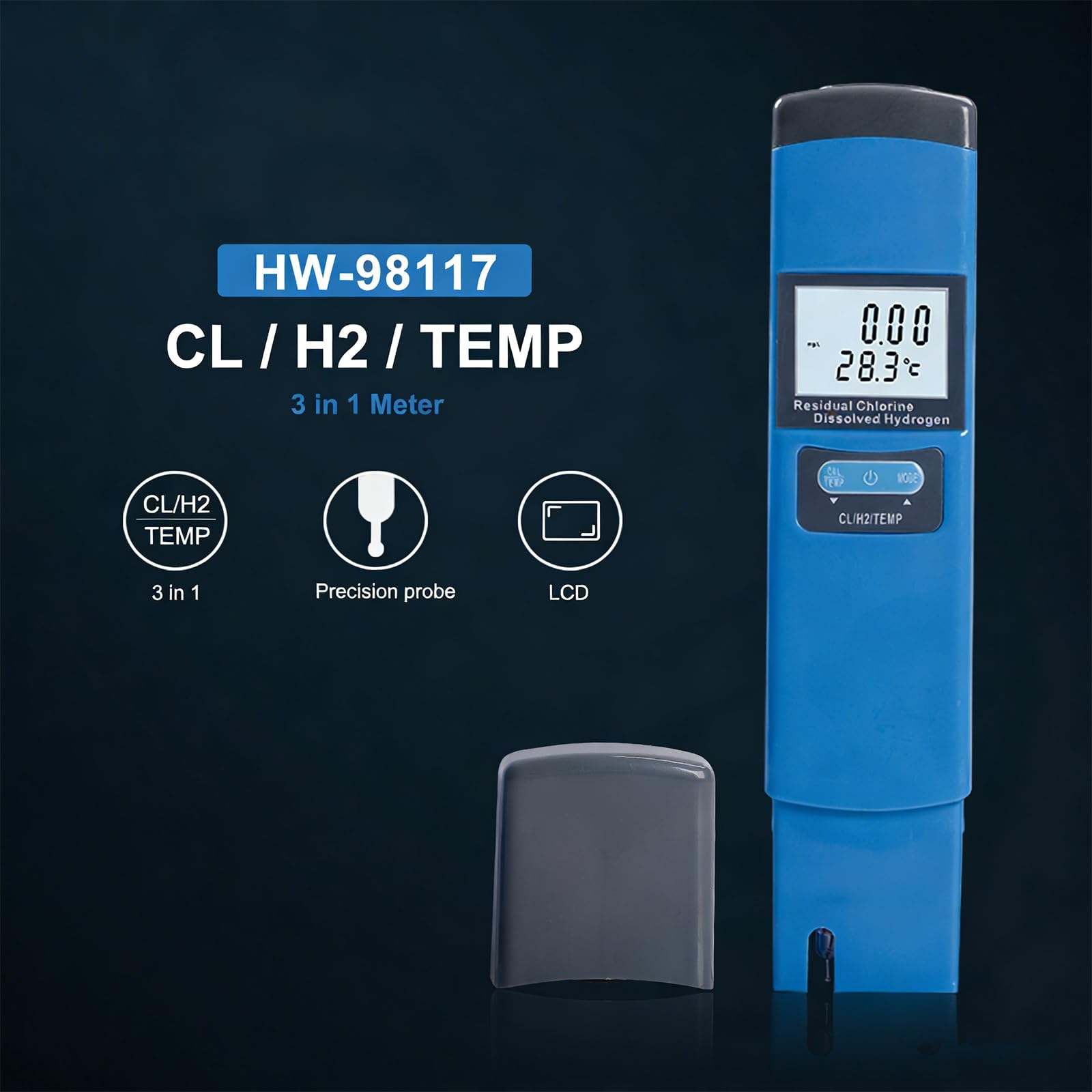 Dispositivo di prova dell'acqua digitale professionale per misurare la concentrazione e la temperatura, tester di sicurezza per bere