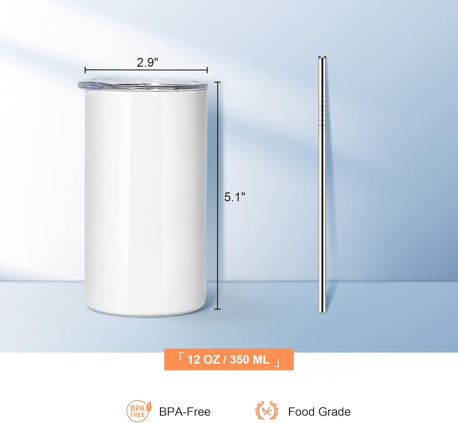 AGH 12 oz Sublimation Tumblers Blanks with Lids and Straws 4 Pack Stainless Steel Straight Skinny Tumblers for Kids Double Wall Vacuum Insulated Tumbler BPA-Free Great DIY Gift for Children - Image 4