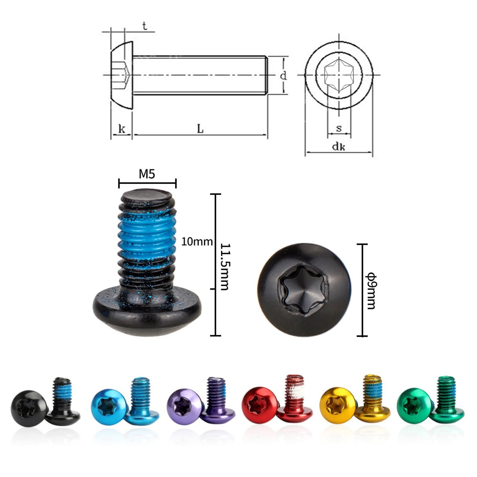 M5 X 9mm Boulons Couleur Disque Frein Pour Rotor 12pcs Montagne