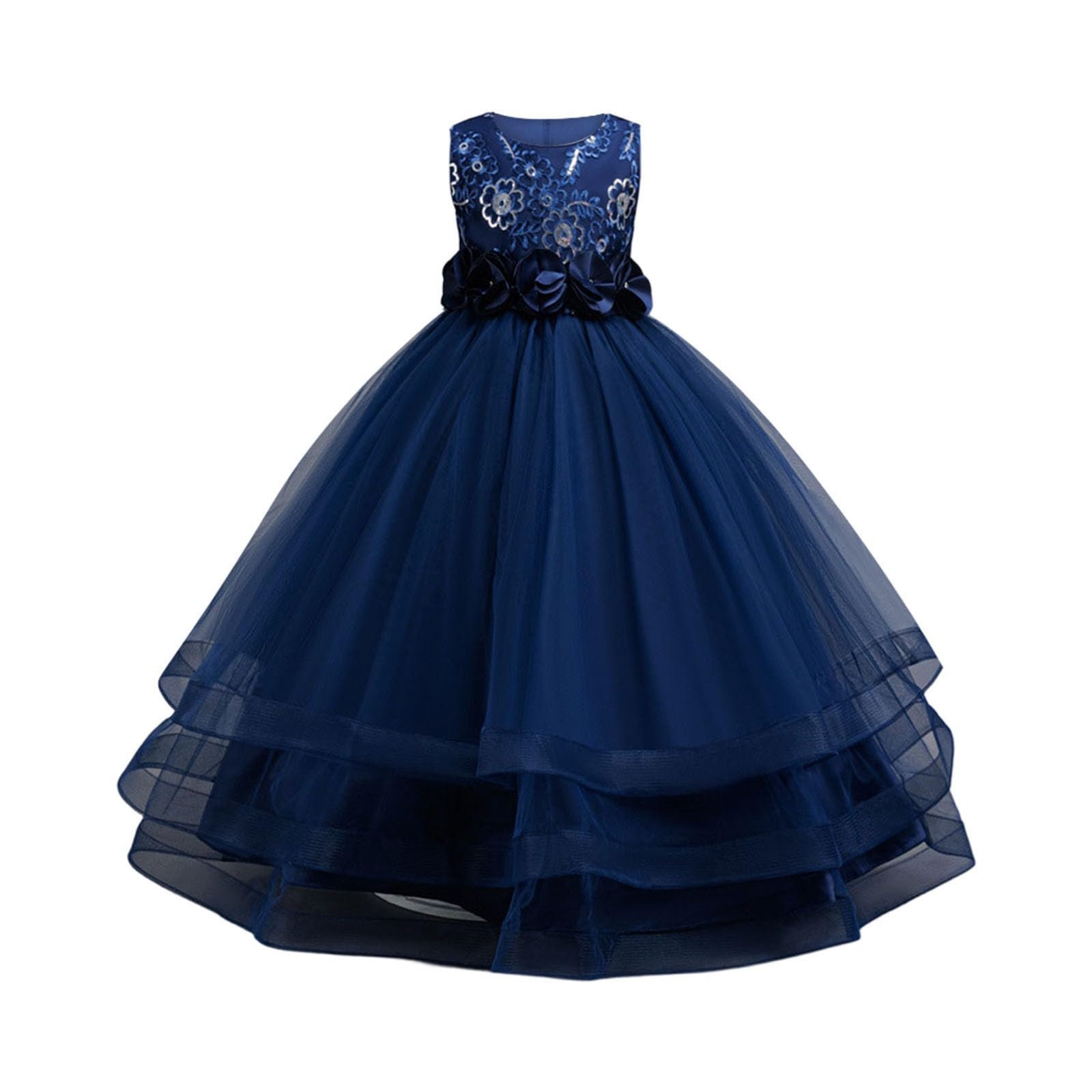 Vestido sin Mangas con Bordado Floral para niñas, Ideal para Bodas, Fiestas de cumpleaños, de Punto piqué, Cintura elástica y Ligero, Ideal para Uso Diario, colección Casual