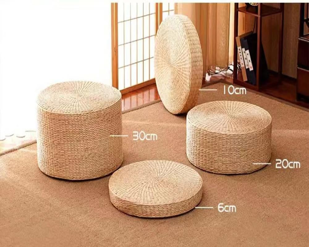 Cojín de asiento plano de paja de punto acolchado hecho a mano, de estilo japonés, hecho a mano, ideal para zen, práctica de yoga o meditación de Buda, Cojines Grandes (23.6 x 11.8 pulgadas)