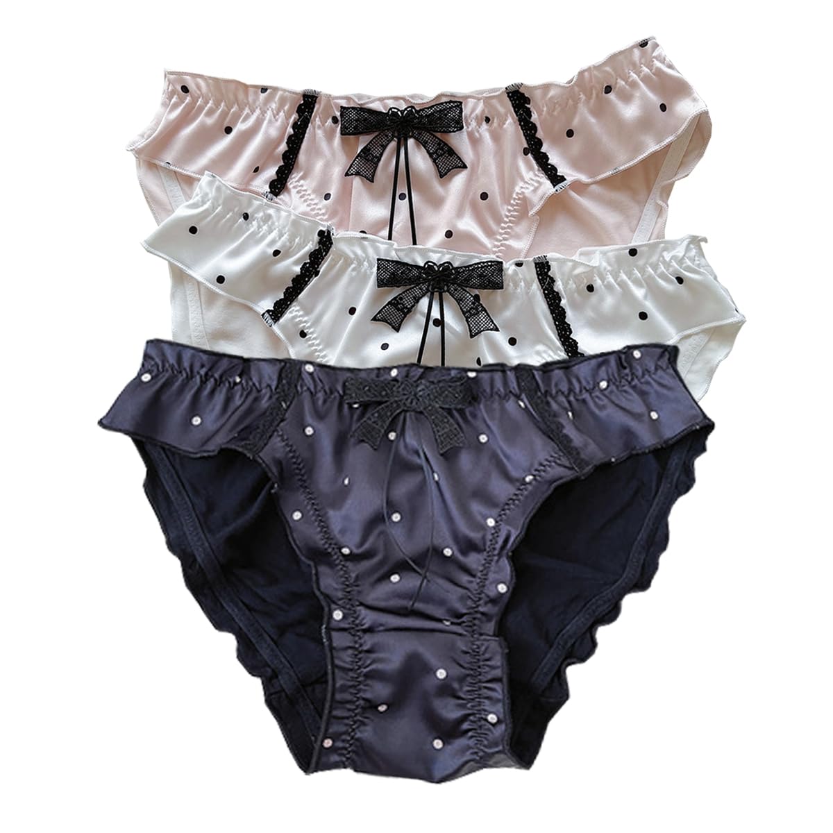 人妻のシルクの下着 Laisve] サテンパンティー 3枚組 M～L 全６色 ミルクファイバーライス（人造シルク） 生地 セクシーローライズ レディース下着 可愛いリボン  フルバックショーツ 大きいサイズ - Amazon Japan Proxy Shopping with Doorzo
