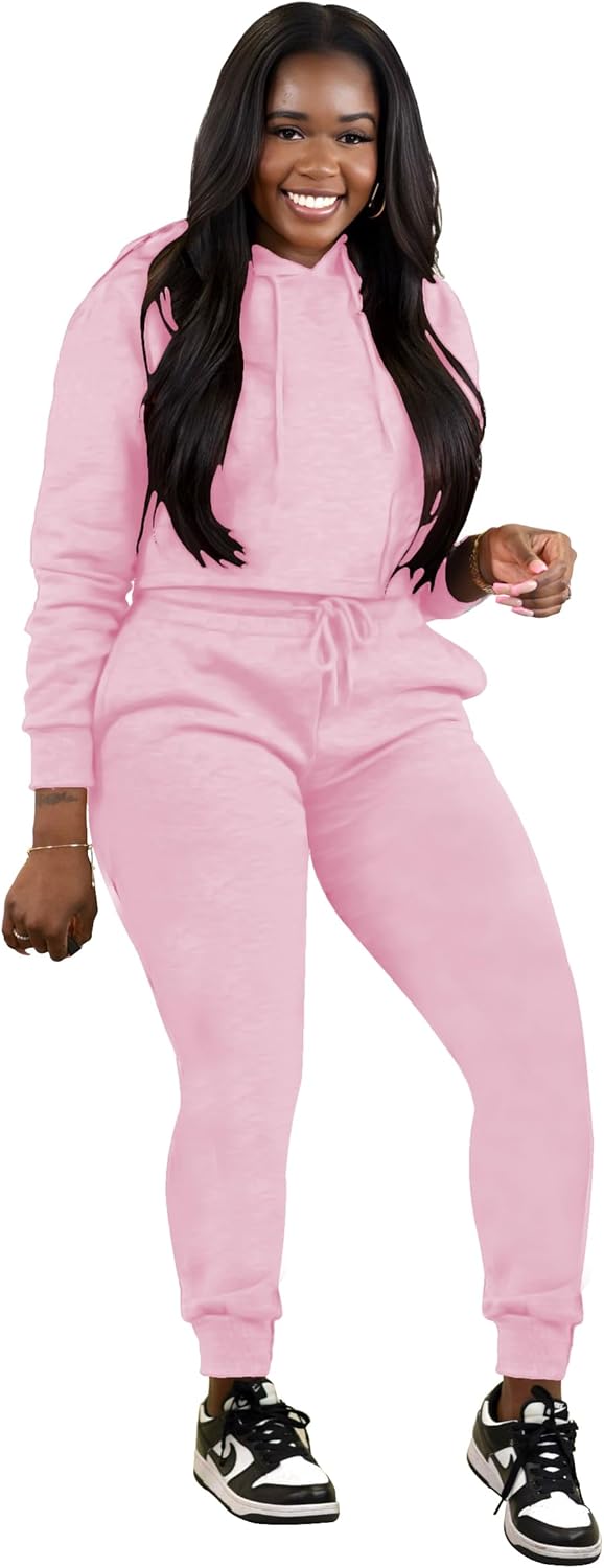 TOPSRANI Womens Two Piece Outfits Bodycon Tracksuit Sweatsuits Hoodie Solid Jogger Biker Workout Lounge Long Sleeve Pant Sets - Image 3