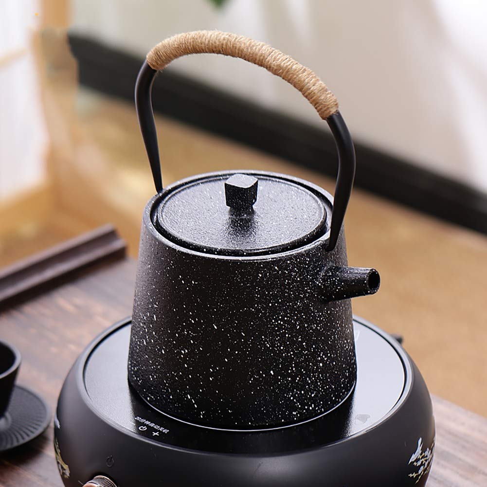 Porcelana Tetera de Hierro Fundido Tetera China Tetera casera Negra Gran Capacidad de 1200 ml de Esmalte Pared Interna