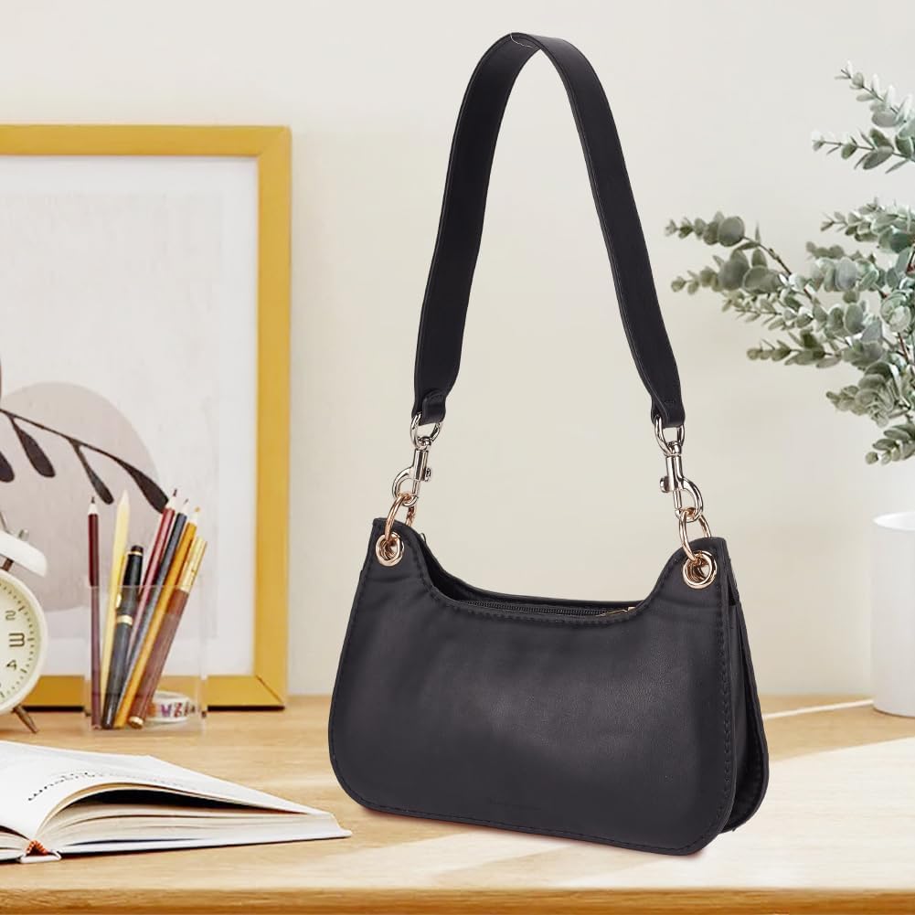 22.4 Inch Black Genuine Wide Leather Handbag Handles for Women Cowhide Purse Strap Replacement 4cm Flat Shoulder Strap Tote Bag Belt with Alloy Lobster Clasps for Underarm Purse Wallet