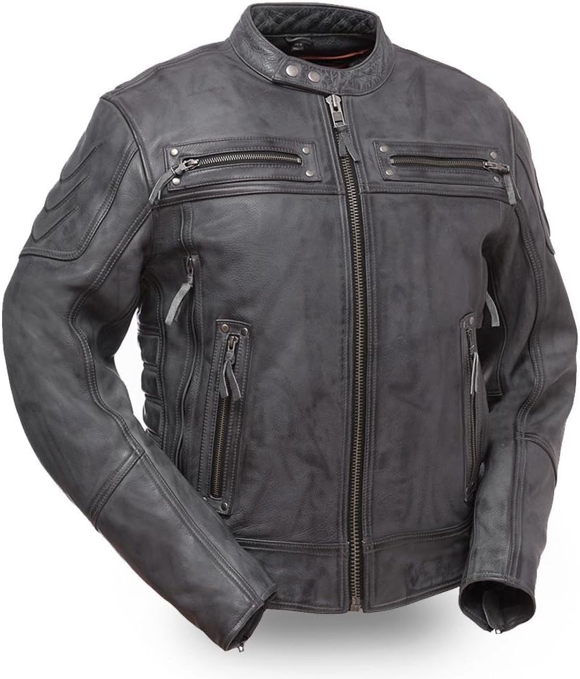 First Mfg Co Men's Intense Warrior King Leather Jacket (Anthracite Gray, XXXX-Large)