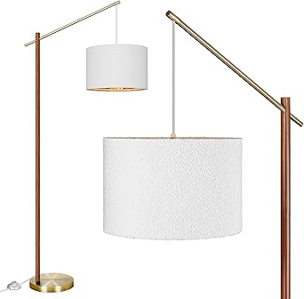 Arc Floor Lamp for Living Room, 68" Modern Dimmable Standing Lamp with Foot Switch, Adjustable Tall Corner Lamp with White Fabric Shade, Mid Century Arched Reading Light for Bedroom, Office Brown
