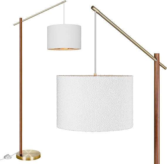 Arc Floor Lamp for Living Room, 68 Modern Dimmable Standing Lamp with Foot Switch, Adjustable Tall Corner Lamp with White Fabric Shade, Mid Century Arched Reading Light for Bedroom, Office (Brown)