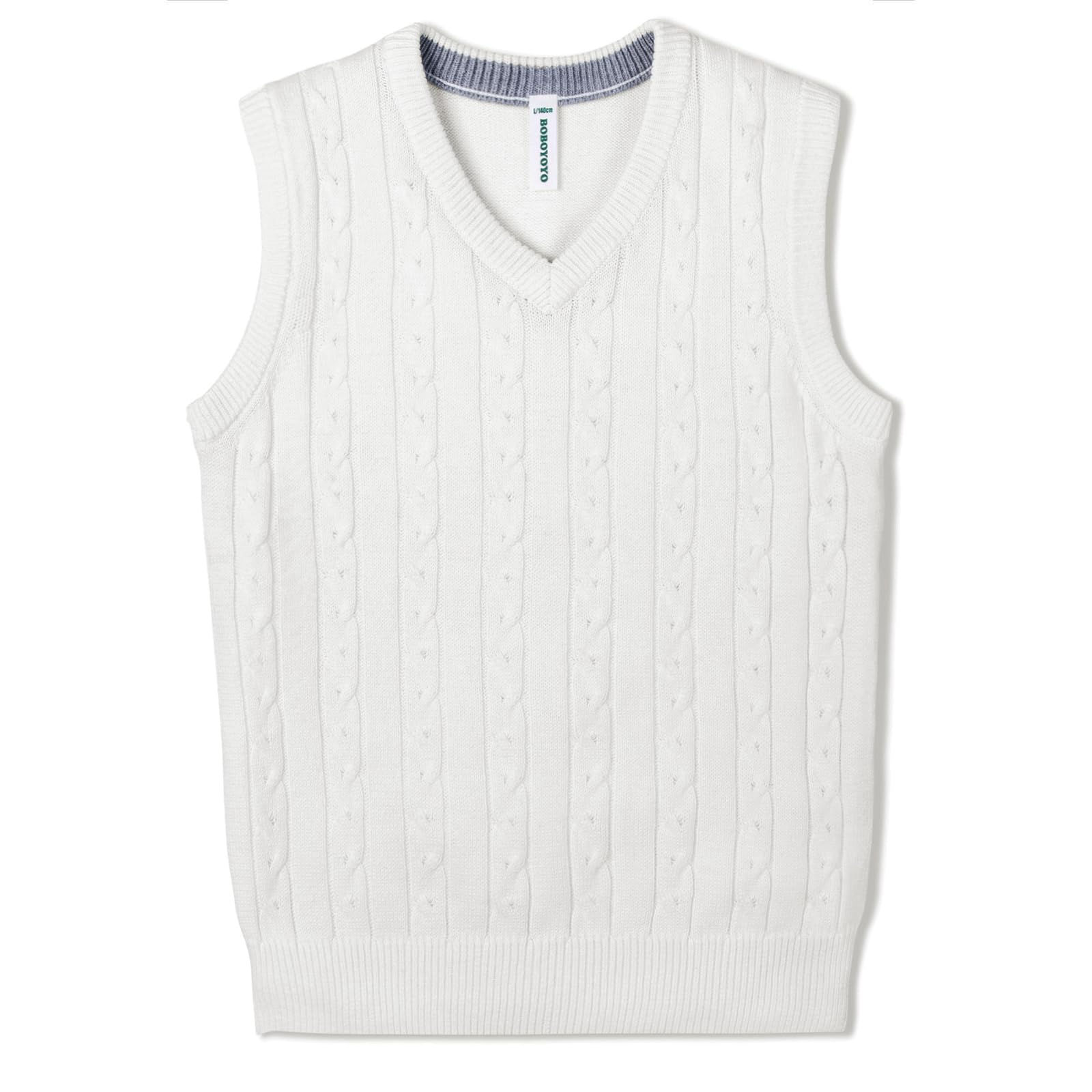 BOBOYOYO Boys Sweater Vest Unisex Cable Knit 100% Cotton Toddler Uniform Vest for Little Big Childrens Kids Teenage Girls