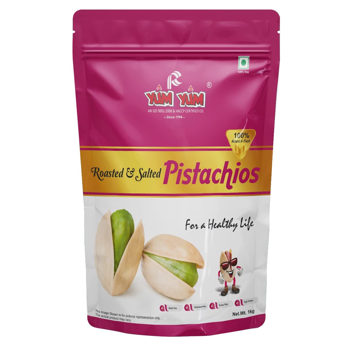 YUM YUM Pistachios Roasted & Salted, Pista, 1Kg Pouch, Rich In Protein, Phosphorus, & Dietary Fibre, Premium Nuts & Dry Fruits, Crunchy & Delicious Healthy Snack