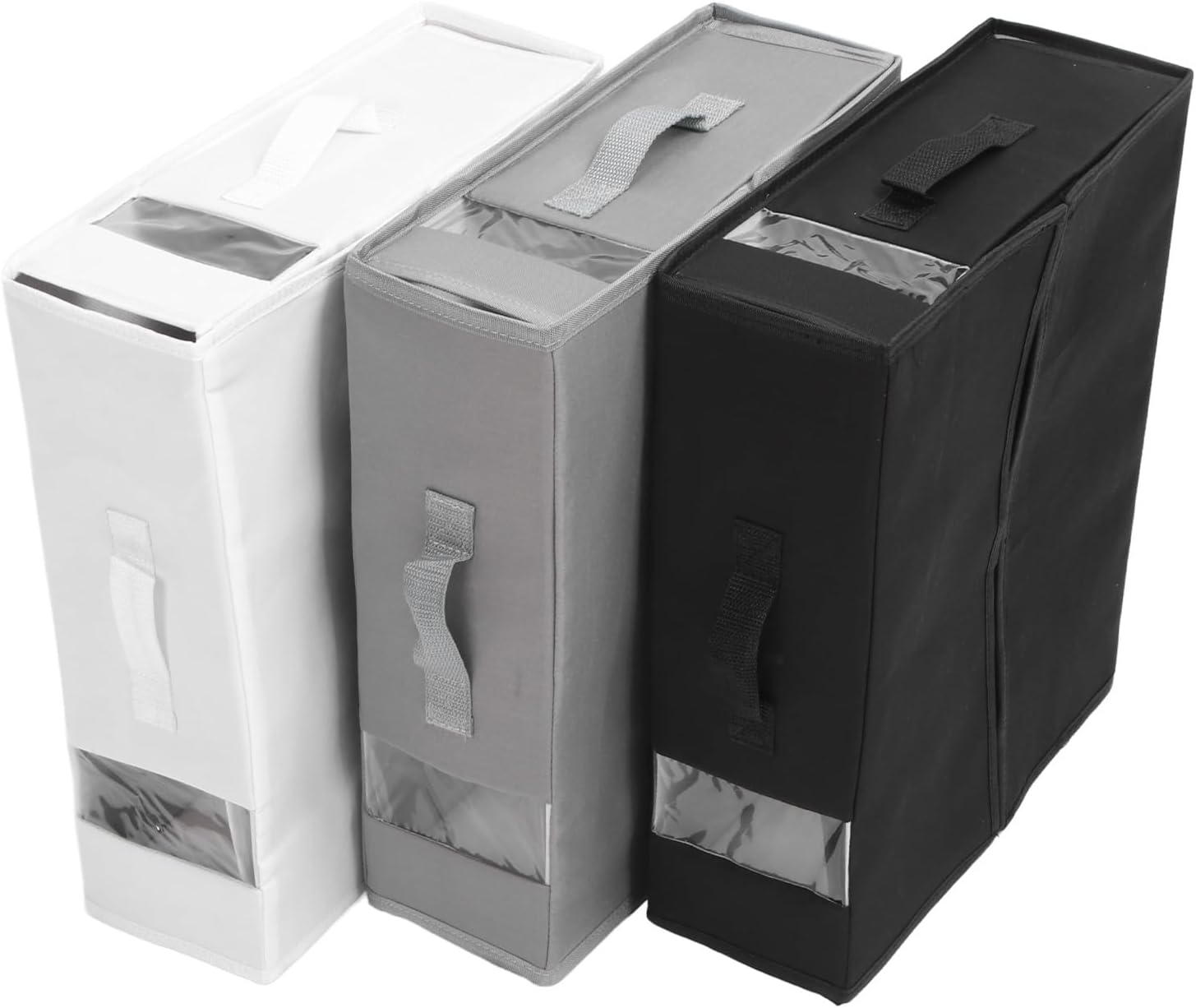 Pssopp 3Pcs Foldable Sheet Organizer Boxes, Sheet Storage Organizer Container with Handle Window for Clothes Sheet Duvet Cover