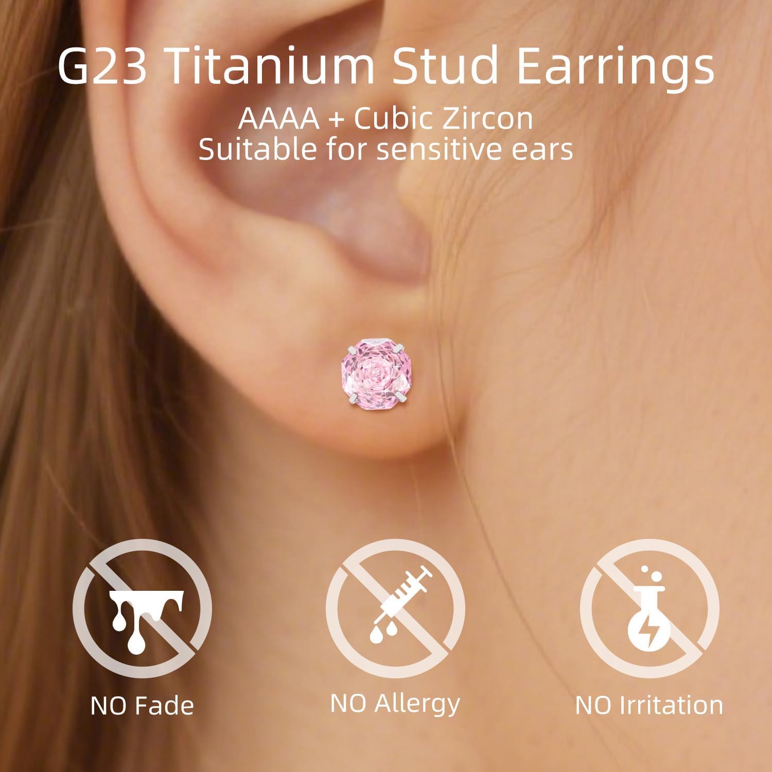 Titanium Stud Earrings, Rose-cut Zirconia Earrings Studs, Hypoallergenic & Nickel Free, Ideal for Sensitive Ears, Everyday Jewelry, Minimalist Elegant Design, Gift Box Included - Image 2