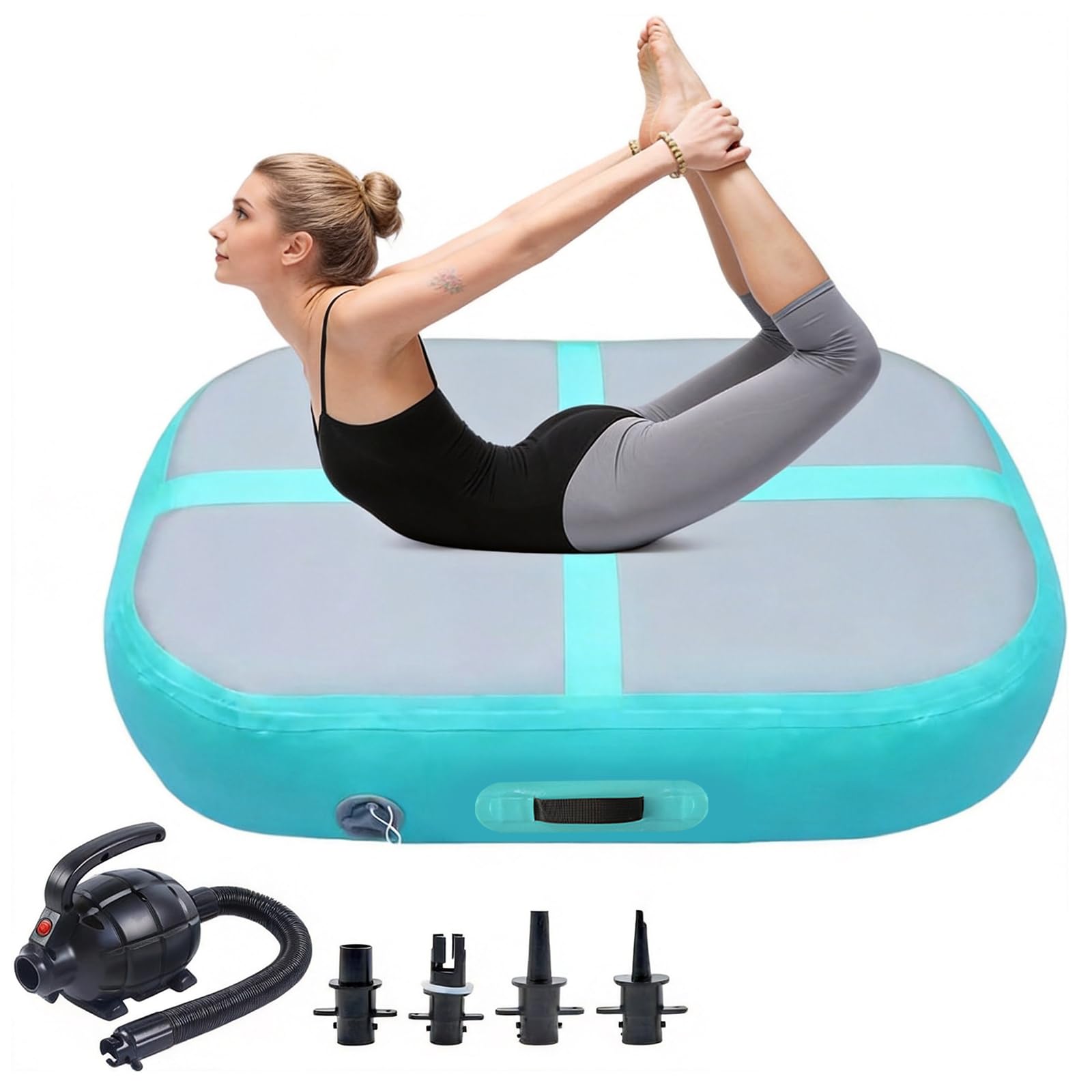 Tappetino da ginnastica gonfiabile Air Track con pompa ad aria, 100 cm, tappetino da ginnastica, tappetino da allenamento, per casa, all'aperto, yoga, ginnastica, allenamento, cheerleading