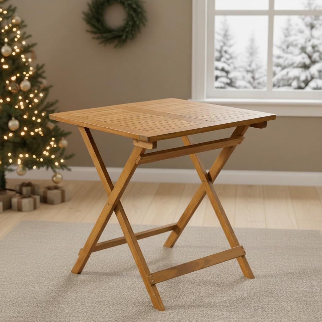 IDZO Legolas FSC Acacia Wooden Folding Table, Heavy Duty 270lbs Capacity, Elegant & Rustic Design for Garden, Backyard, Porch, Patio, Easy Assembly Legolas Foldable Table