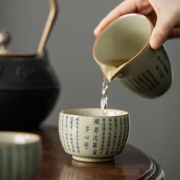 LSCZSLYH Heart Sutra Chinese Ceramic Opening Tea Cup Set Teaware Kung Fu Tea Bowl For Tea Ceremony Teacup