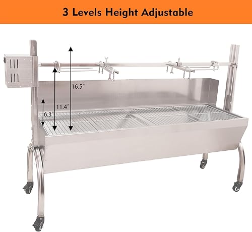 Miniatura 5 de Parrilla asadora de 50 W con pantalla de viento, asador de cerdo y cordero al aire libre de 51 pulgadas, parrilla de asador de carbón de acero