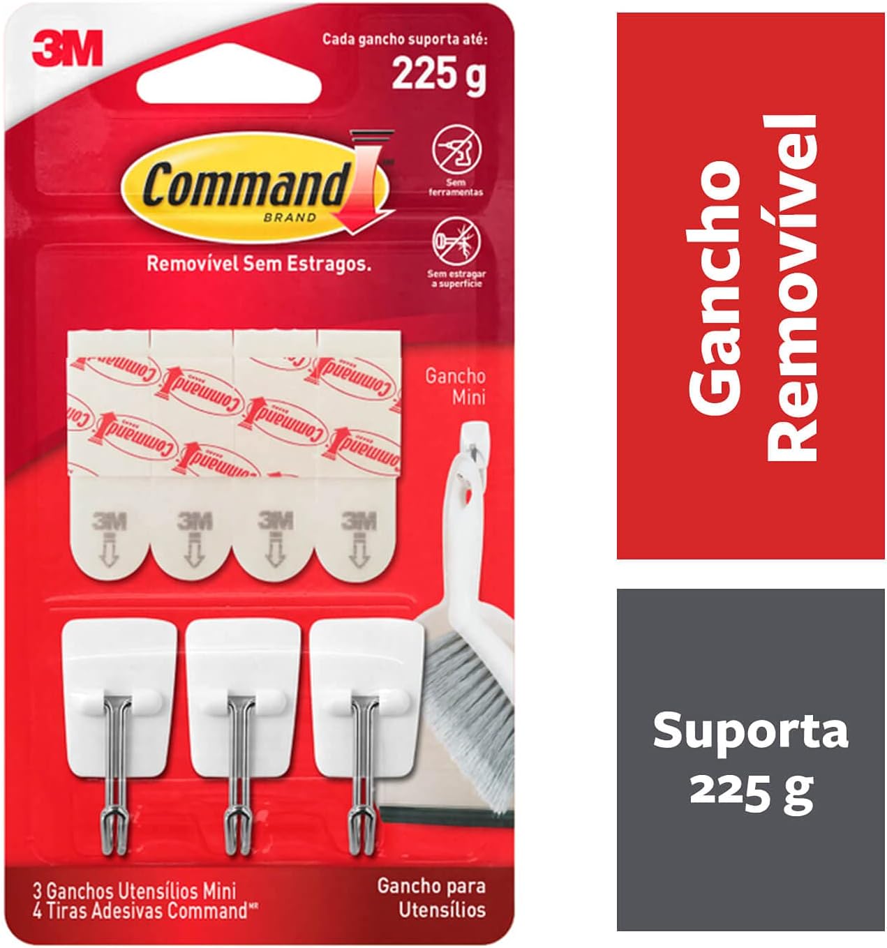 Command, 3M, Gancho Adesivo para Utensílios, Branco, Mini, 3 unidades