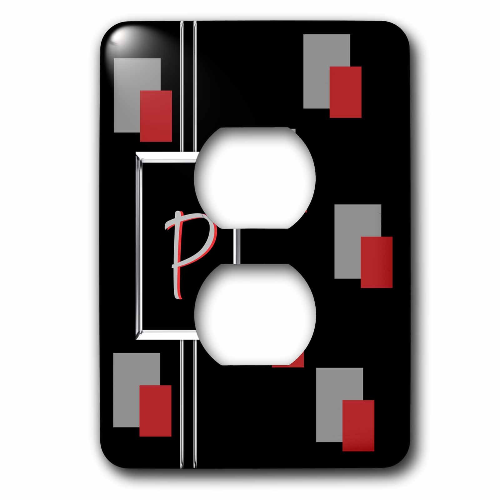 Monogramme Lettre P 2 interrupteur géométrique noir rouge gris 3dRose lsp_215233_6