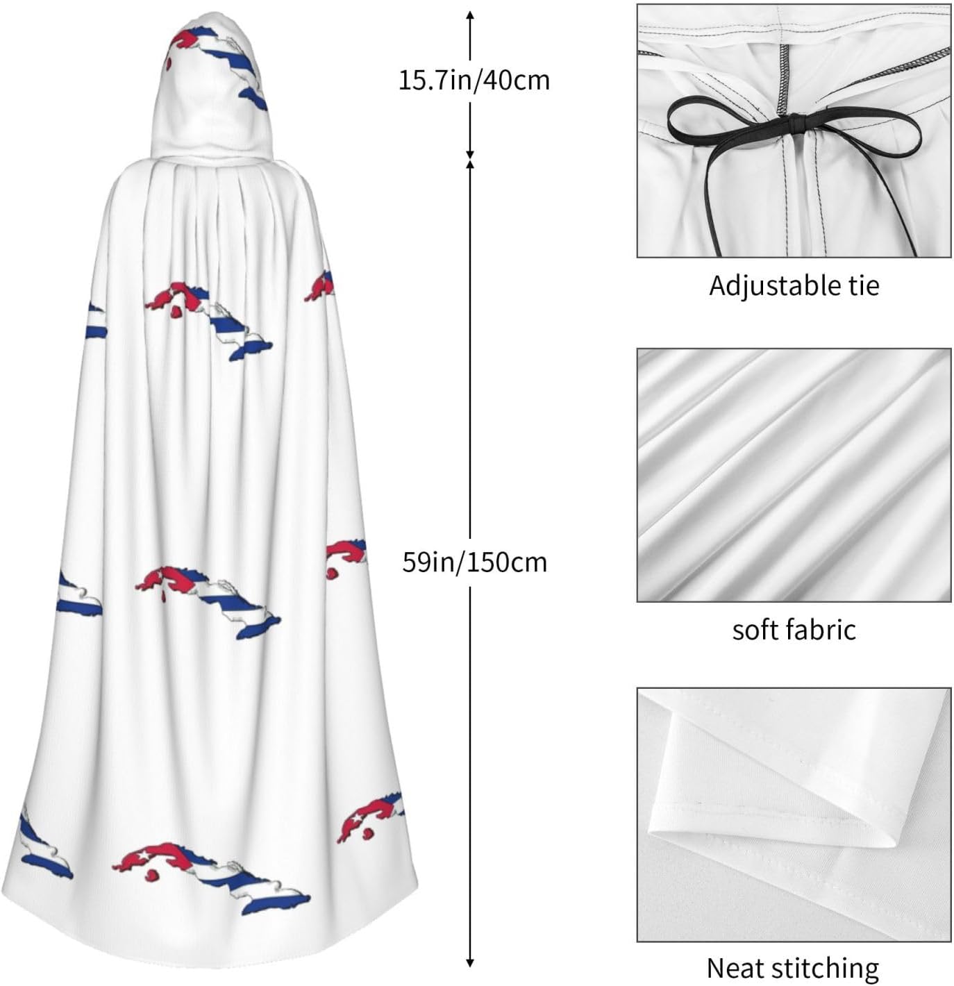 Cuban Flag Map print Hooded Robe Cloak for Adult Halloween Wizard Vampire Cosplay Costume Fancy Cool Cape