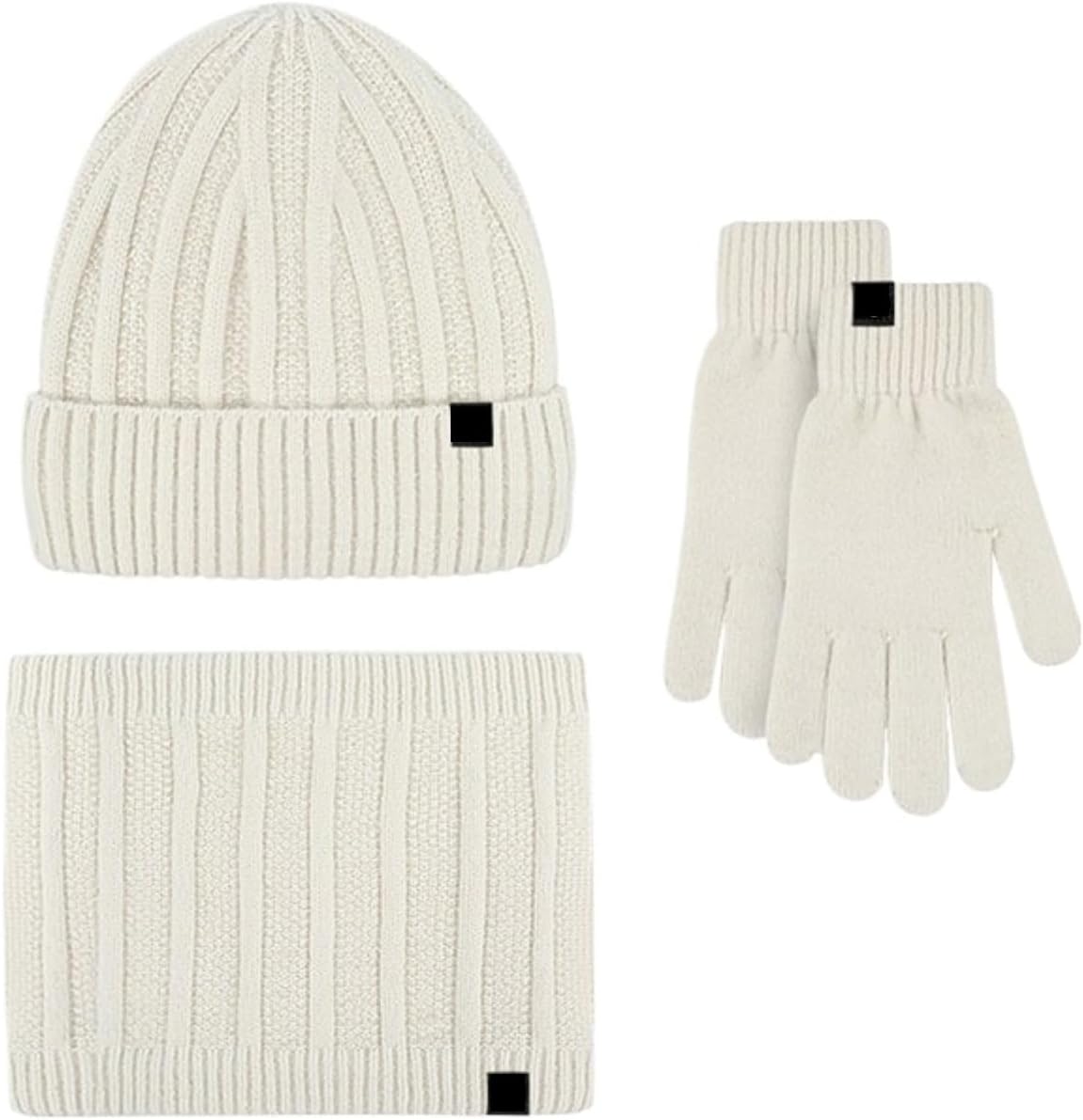 Winter Hat Scarf Gloves Winter Outdoor Warm Thickened Fleece Hat Scarf Gloves 3-Piece Set for Cold Weather(White)