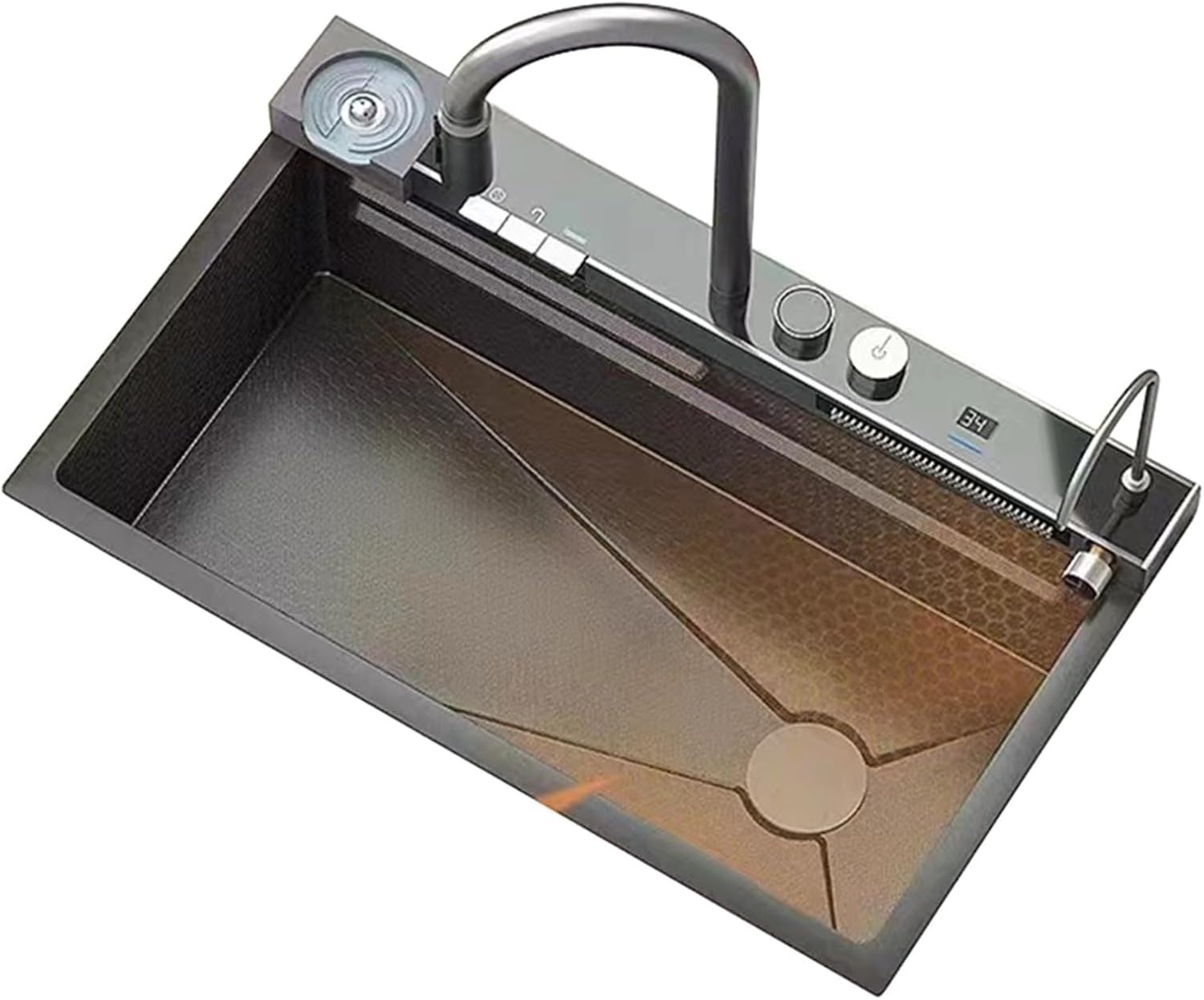 Waterfall Kitchen Sink, Pull-Out Faucet Sink with Digital Display, Suitable for Bars and Balconies,Digital Display