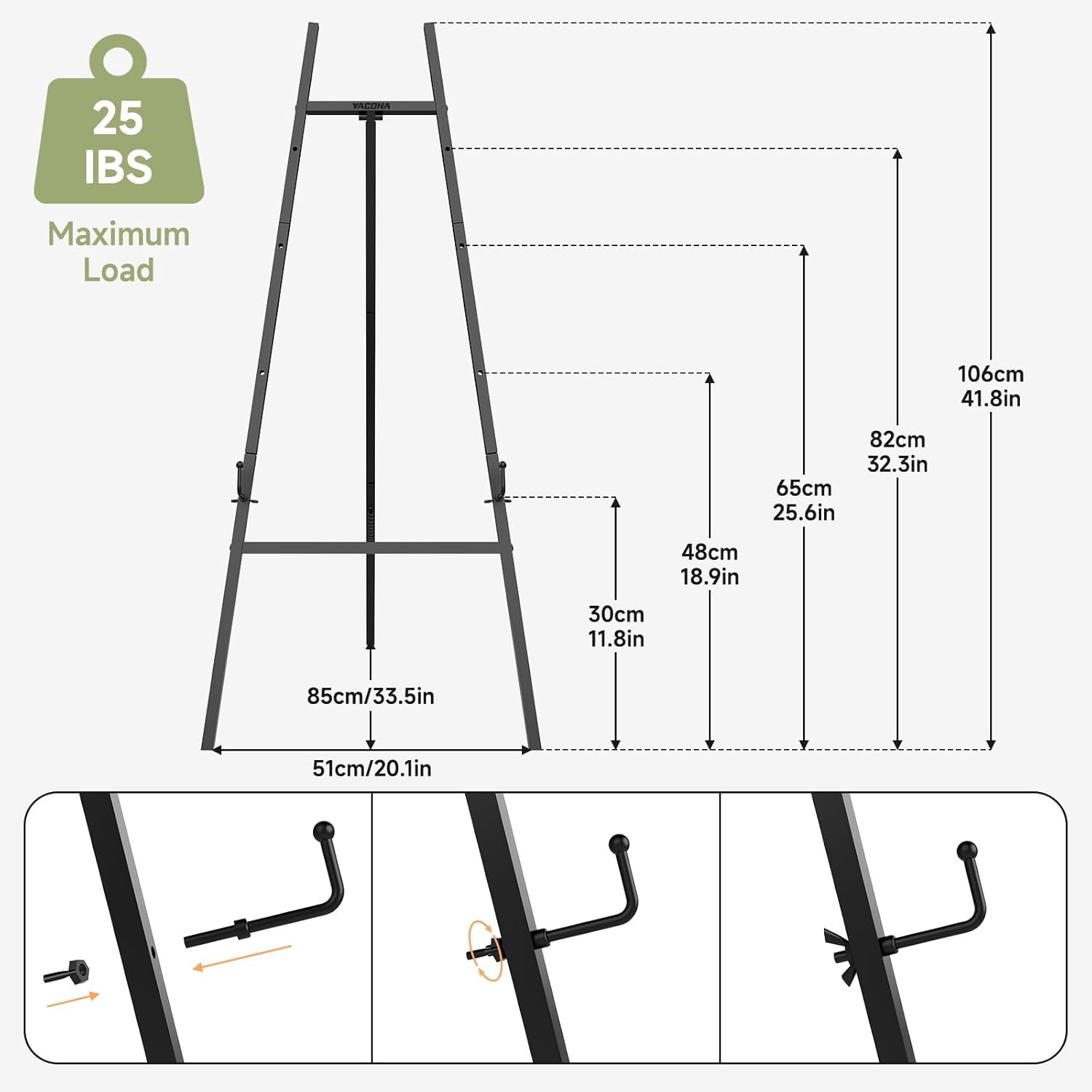 Black Easel Stand for Signs, 4-Tier Height Metal Standing Easel with Adjustable Chain, Heavy Duty Art Easel for Painting, Wedding Sign, Party, Posters & Commercial Display