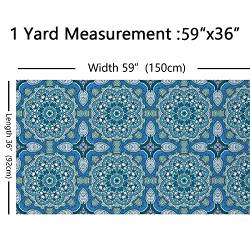 Boho Mandala Fabric by The Yard,Bohemian Exotic Floral Upholstery Fabric for Chairs Sofa,Exotic Tribal Outdoor Fabric Waterproof,Fabric,2 Yards,(L184*W150cm) Blue Teal - Image 2
