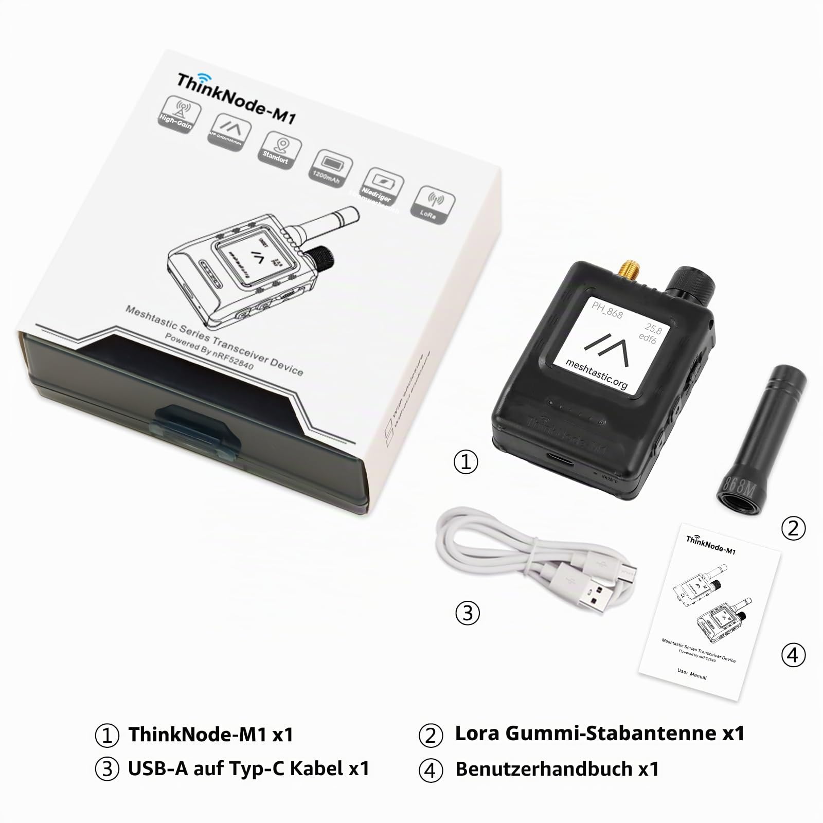 ELECROW Meshtastic LoRa Funkmodul mit GPS & nRF52840 – ThinkNode M1, tragbares Langstrecken-Funkgerät mit 1,54 Zoll EPD Display & Gehäuse, SX1262 868MHz, 1200mAh Akku für Outdoor & DIY-Projekte