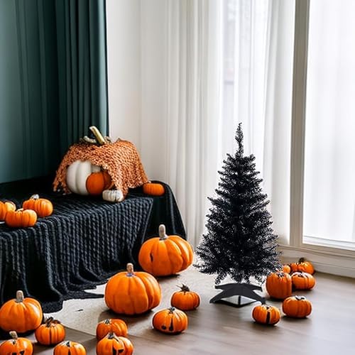 Miniatura 34 de Pequeño árbol de Navidad artificial de 4 pies para decoración de la casa de Halloween, color plateado Plata