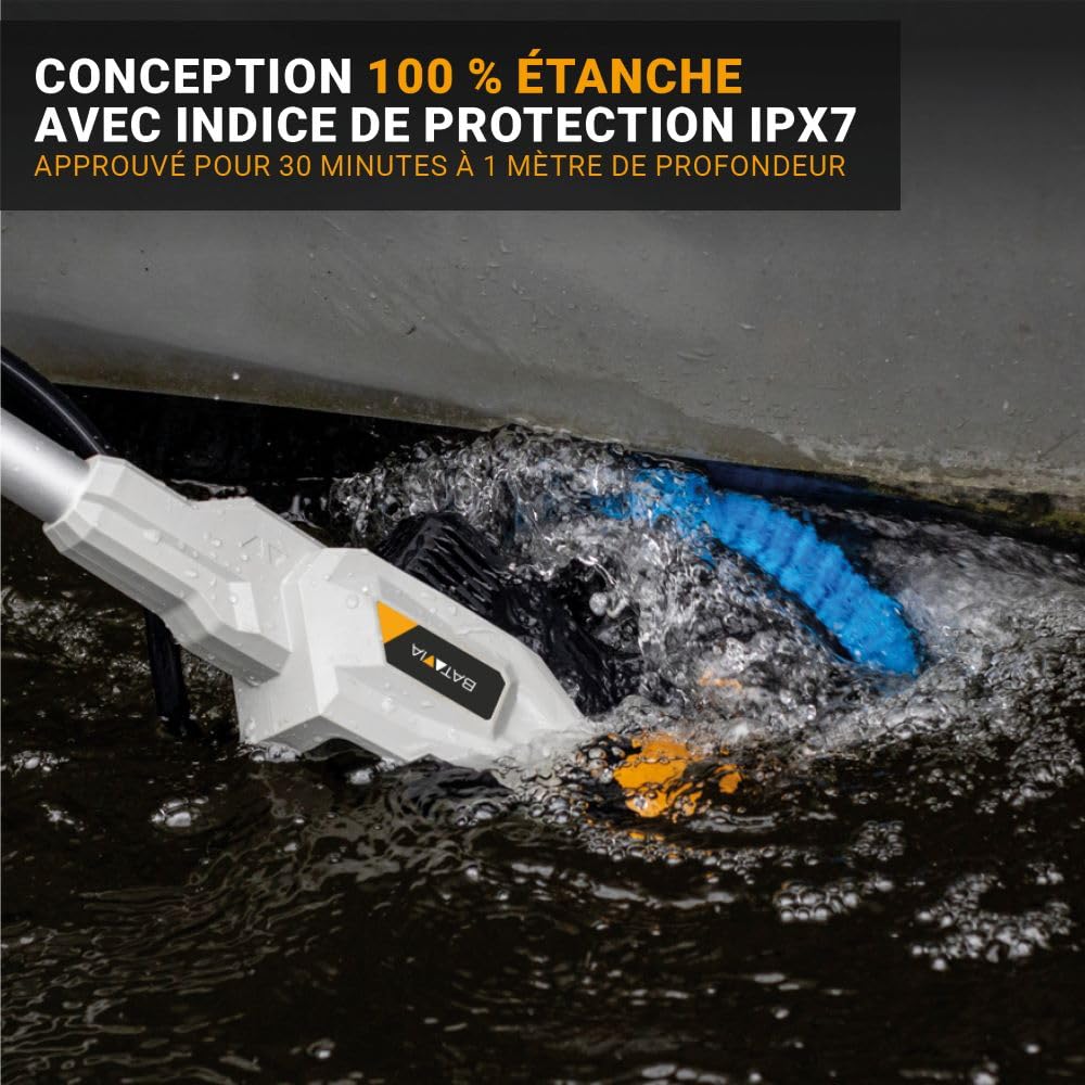 Batavia 18V Twin Brush – Brosse électrique sans Fil Brushless, Étanche IPX7 – Système de Brosses contrarotatives, Tête réglable – avec Batterie 2.0Ah et Chargeur - Plateforme de Batterie Maxxpack