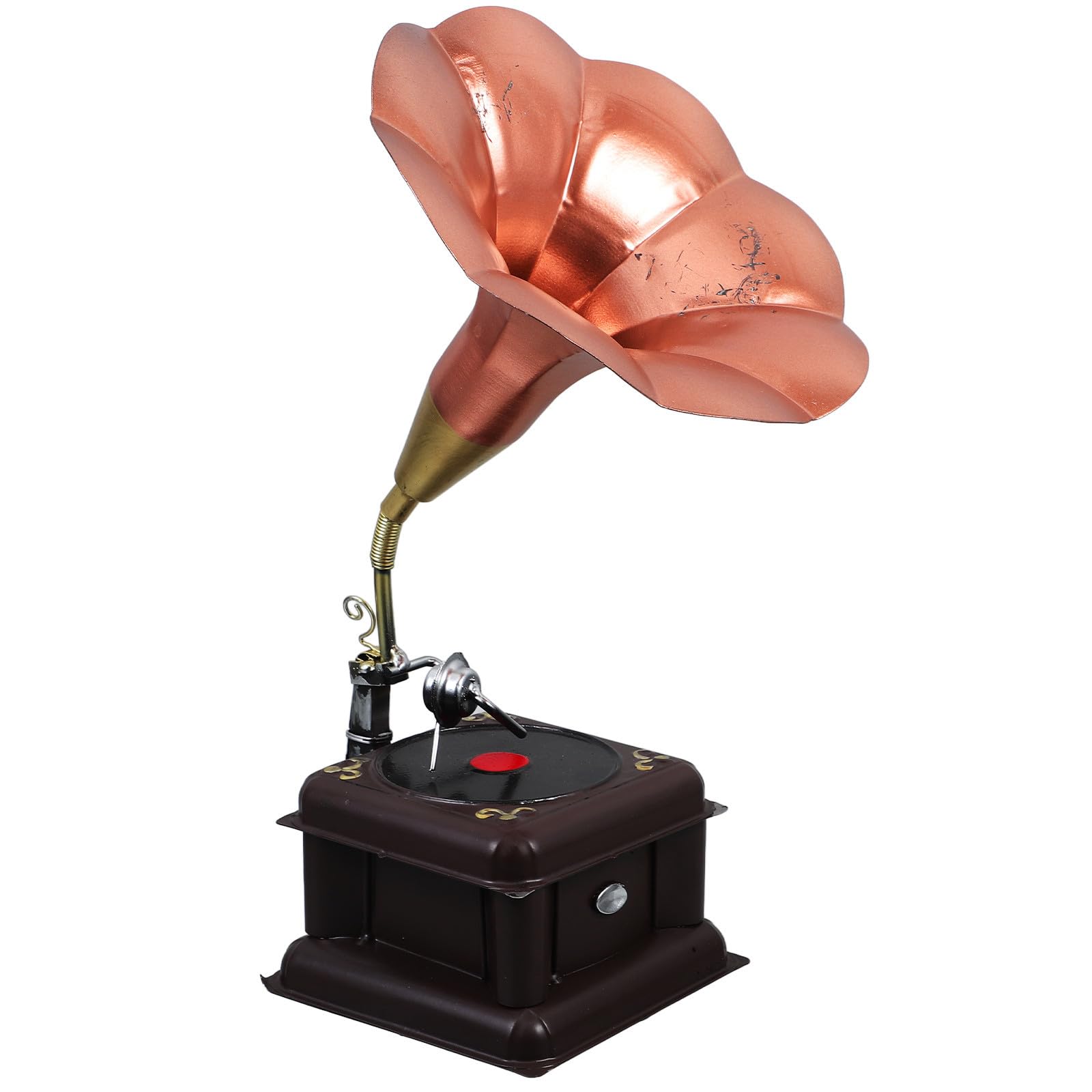 Operitacx 2 Pezzi Giradischi Fonografico Retrò Decorativo in Ferro e | Riproduzione Nostalgica per Bar e Altri Ambienti, Finitura Romantica, Posizionamento Versatile, Pezzo Unico