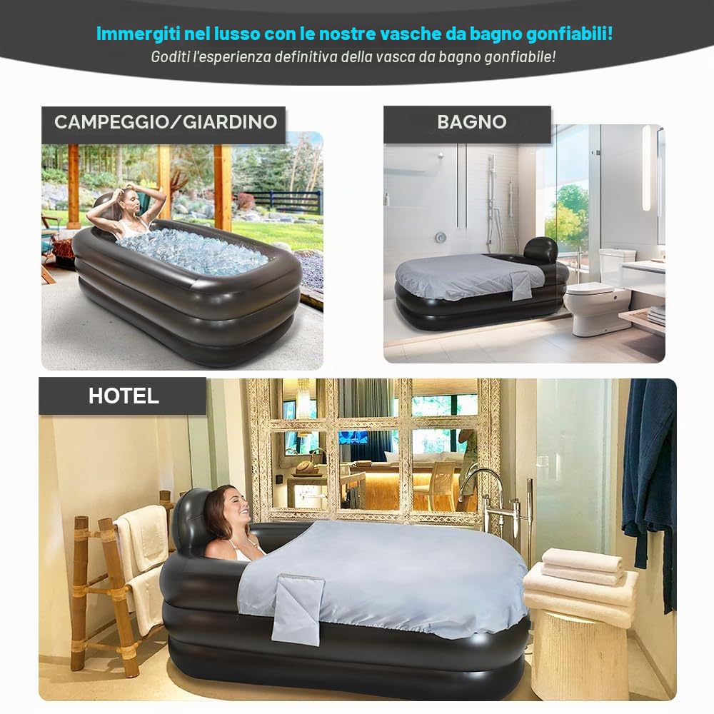 Vasca da bagno portatile per adulti, vasca da bagno per atleti, vasca da bagno gonfiabile con pompa ad aria, facile da gonfiare, scarico, vasca da immersione fredda, vasca portatile per casa SPA