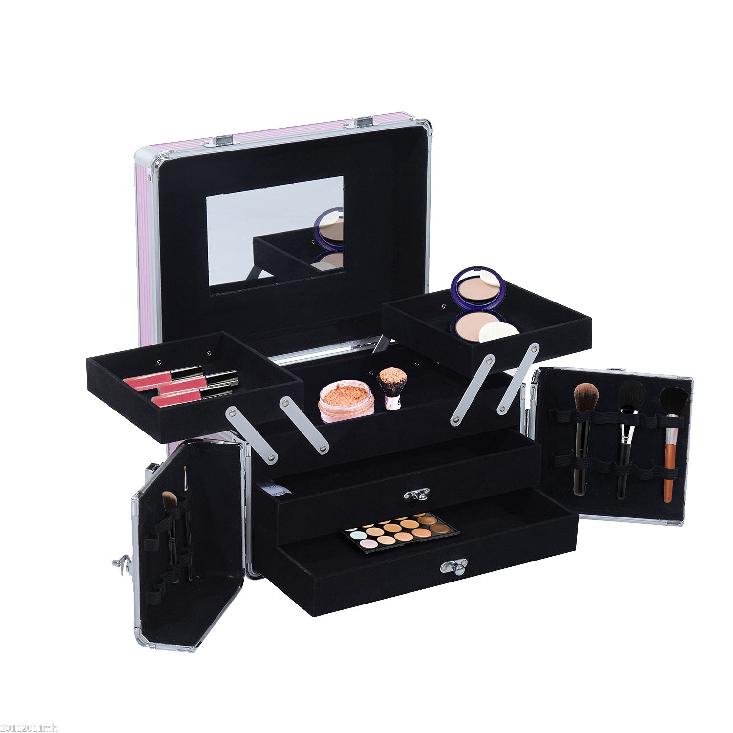 HOMCOM Maletín de Maquillaje Organizador Cosméticos Profesional Estuche para Maquillaje Caja de Belleza Portátil Varios Compartimientos 29x21x20cm Aluminio