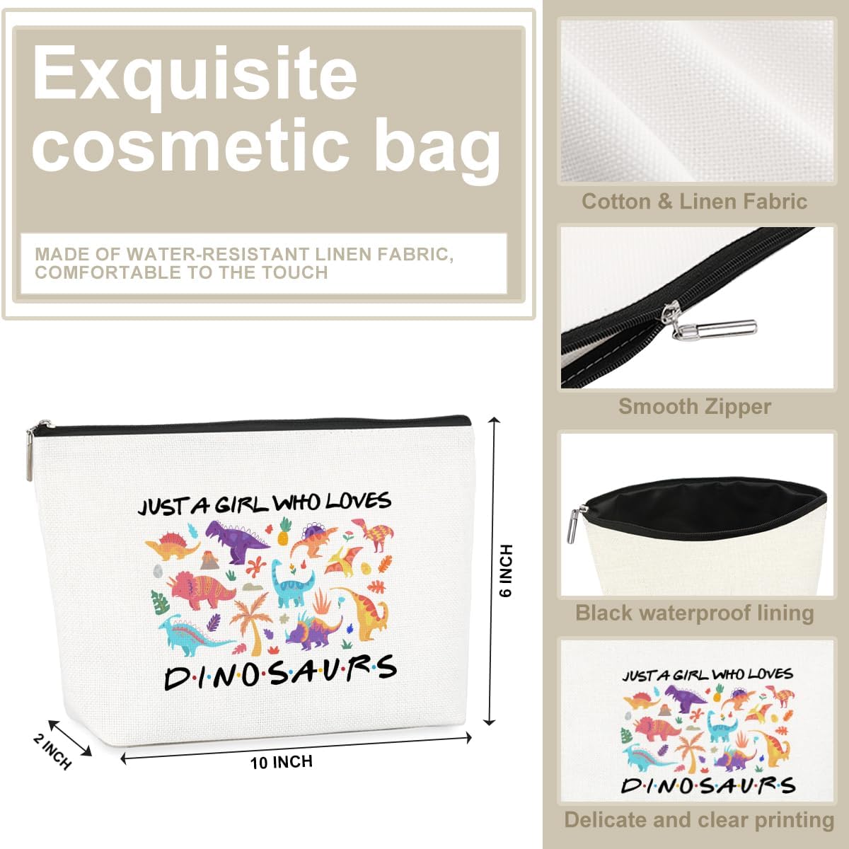 Just a Girl Who Loves Dinosaurs Gifts for Women Makeup Bag, Dinosaur Lover Gifts for Dinosaurs Lovers, Dinosaur Mom Accessories Stuff for Teens Girls Daughter Birthday Decorations image 2