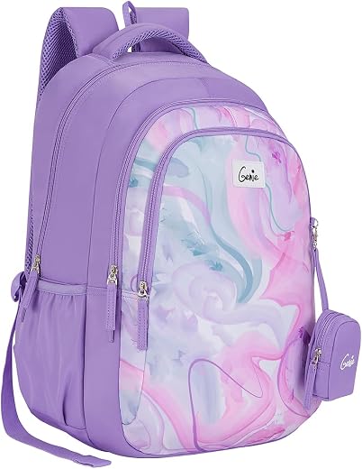Genie School Backpack for Girls |19 In-36 Ltr with Three Compartments, Side Pockets and Light Weight with Padded Shoulders...