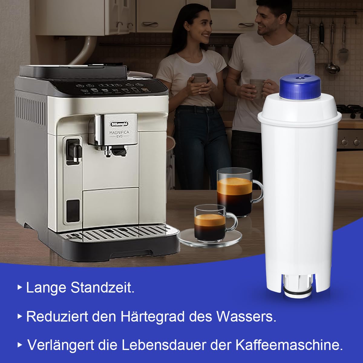 De'Longhi Water Filter 3-Pack Water Filters For De'Longhi Autentica Cappuccino ETAM29.660.SB - Compatible Replacement Filters Prima Water Filter