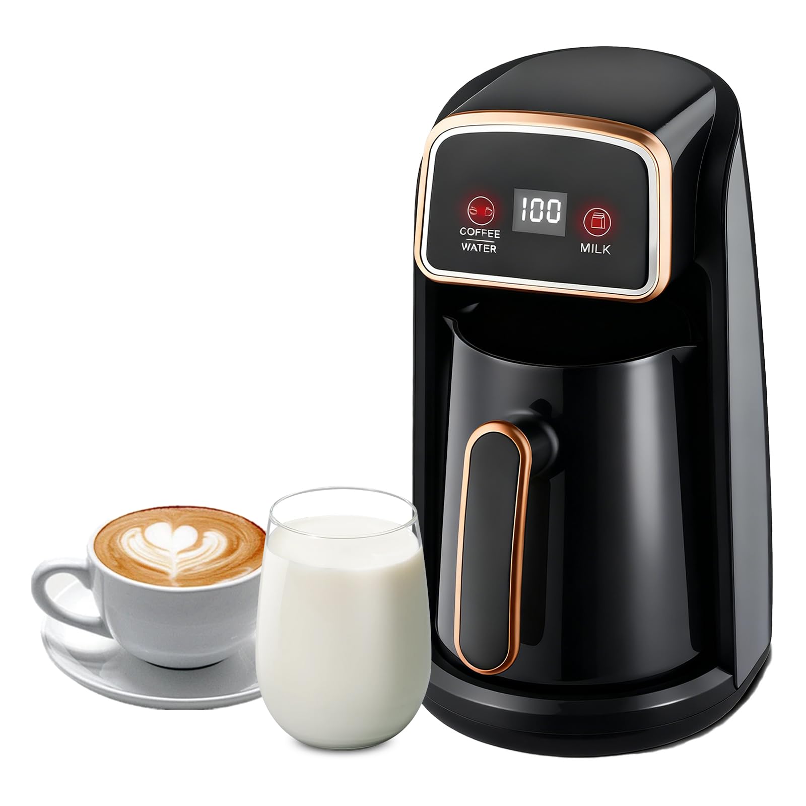 Automatische Elektrische Türkische Kaffeemaschine, 600W Kaffeepott mit Dual-Heizsystem, Smart Bedienung für Kaffee, Wasser & Milch, 300ml Kapazität für 4 Tassen, Anti Trockenlauf