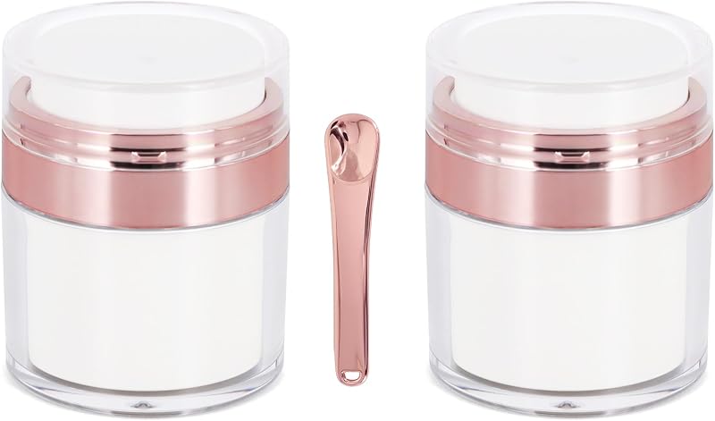Snowso Frascos cosméticos recarregáveis com bomba airless e espátula, Rosegold, pacote com 2
