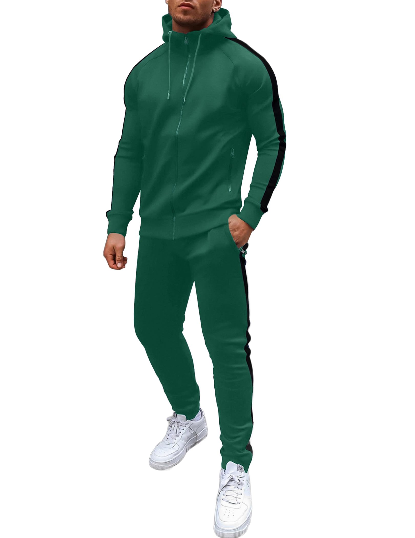 COOFANDY Survêtement pour homme avec poches zippées, fermeture éclair sur toute la longueur, sweat à capuche, sweat-shirt 2 pièces, course à pied, jogging, sport, décontracté, sweatshirt