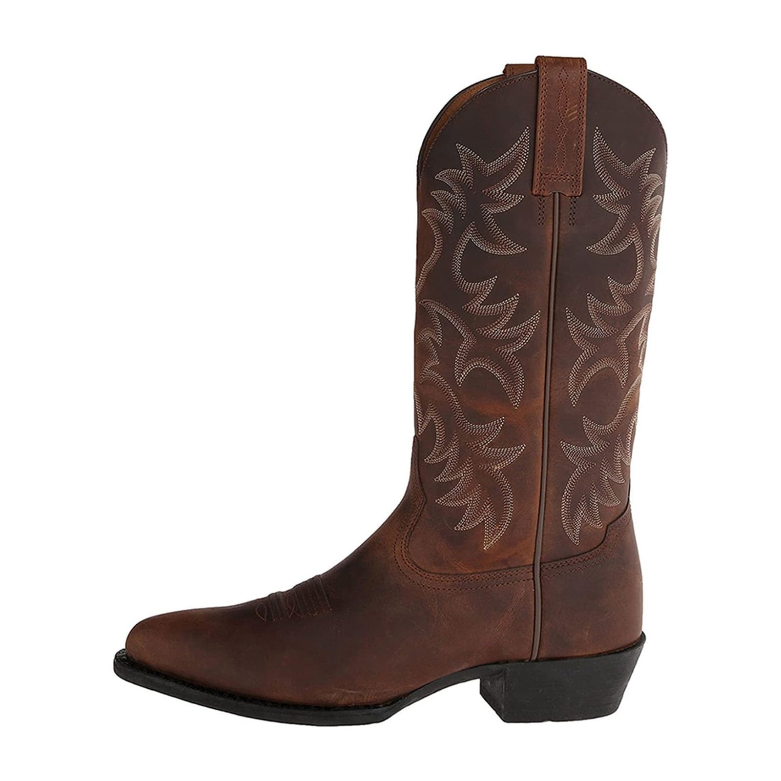 Generisch Stivali da cowboy da uomo in pelle PU, stivaletti in pelle a punta, scarpe lunghe per il tempo libero con tacco in pelle, scarpe da viaggio, antiscivolo, in similpelle, con ricamo