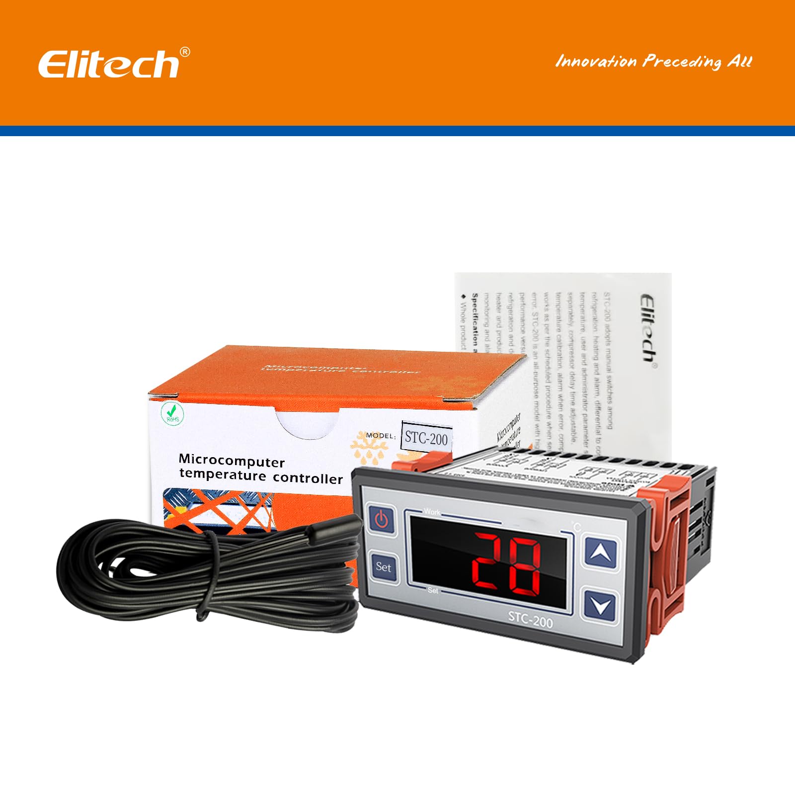 Elitech STC-200+ Régulateur de température numérique avec mode refroidissement/chauffage/alarme, retard du compresseur et réglage de paramètres en 2 étapes, pour réfrigérateur, congélateur, aquarium
