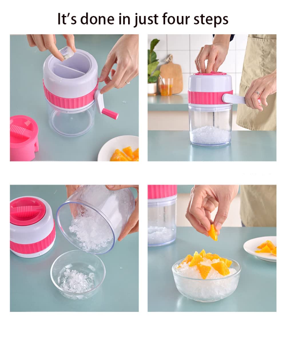 LPY Golarka do lodu i stożków śnieżnych - przenośna kruszarka do lodu i golarka do lodu, domowa ręczna maszyna do smoothie łamacz lodu, ręczna kruszarka do lodu dla dzieci (różowa) - bez BPA