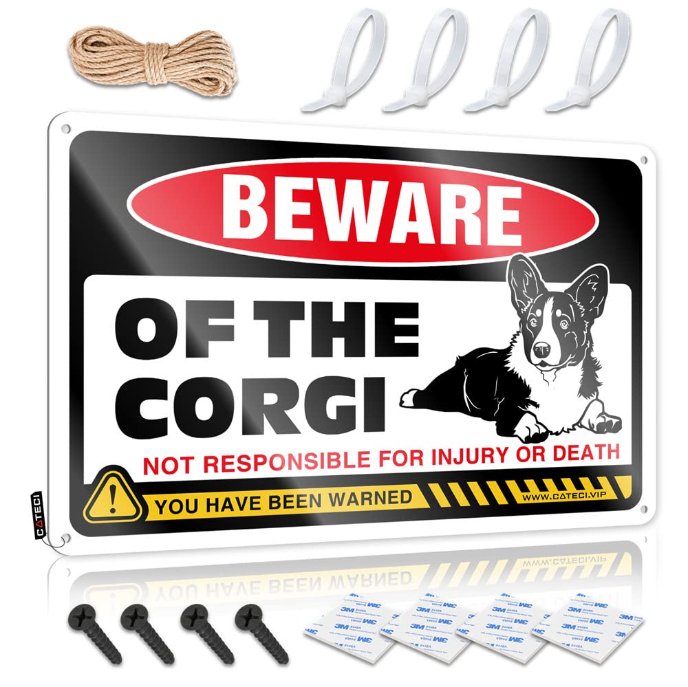 Mancave Signs And Decor Beware Of Corgi Sign Tin Signs For Garage Funny Office Signs(30X40CM)